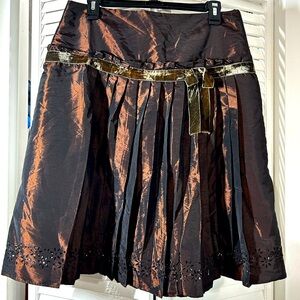 NWT Y2K Hypnotic Womens Inspired Pleated Metallic And Velvet Bow Midi Skirt Sz 3